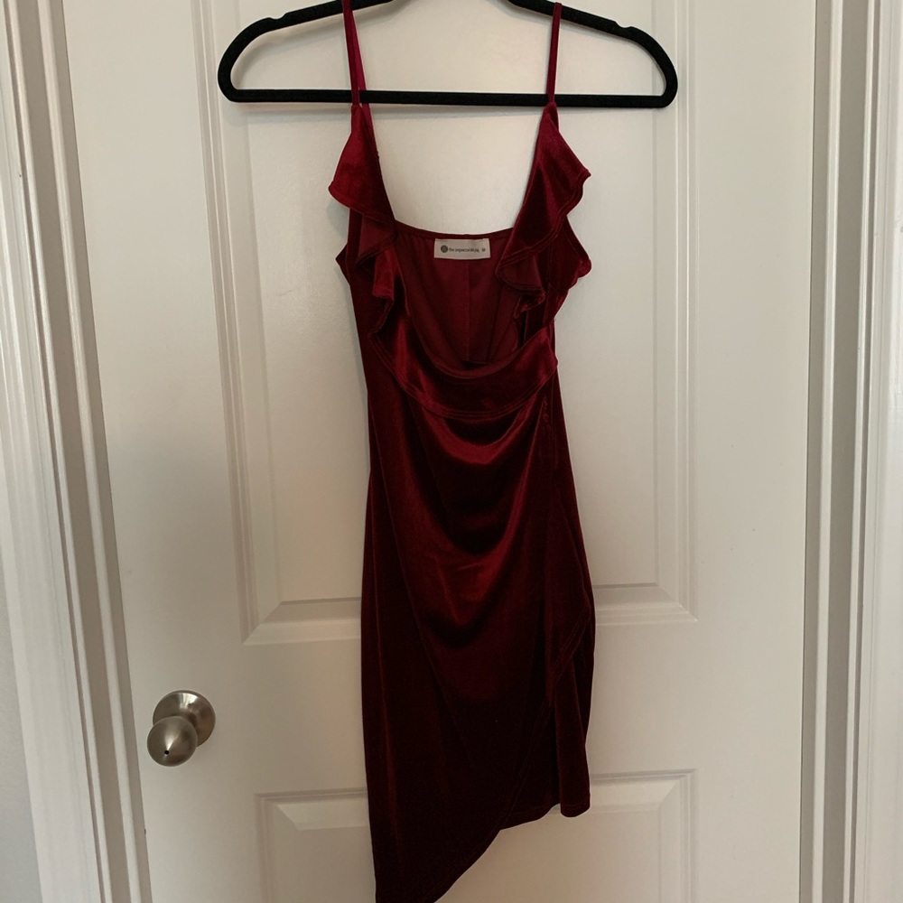 Red velvet body con asymmetrical dress